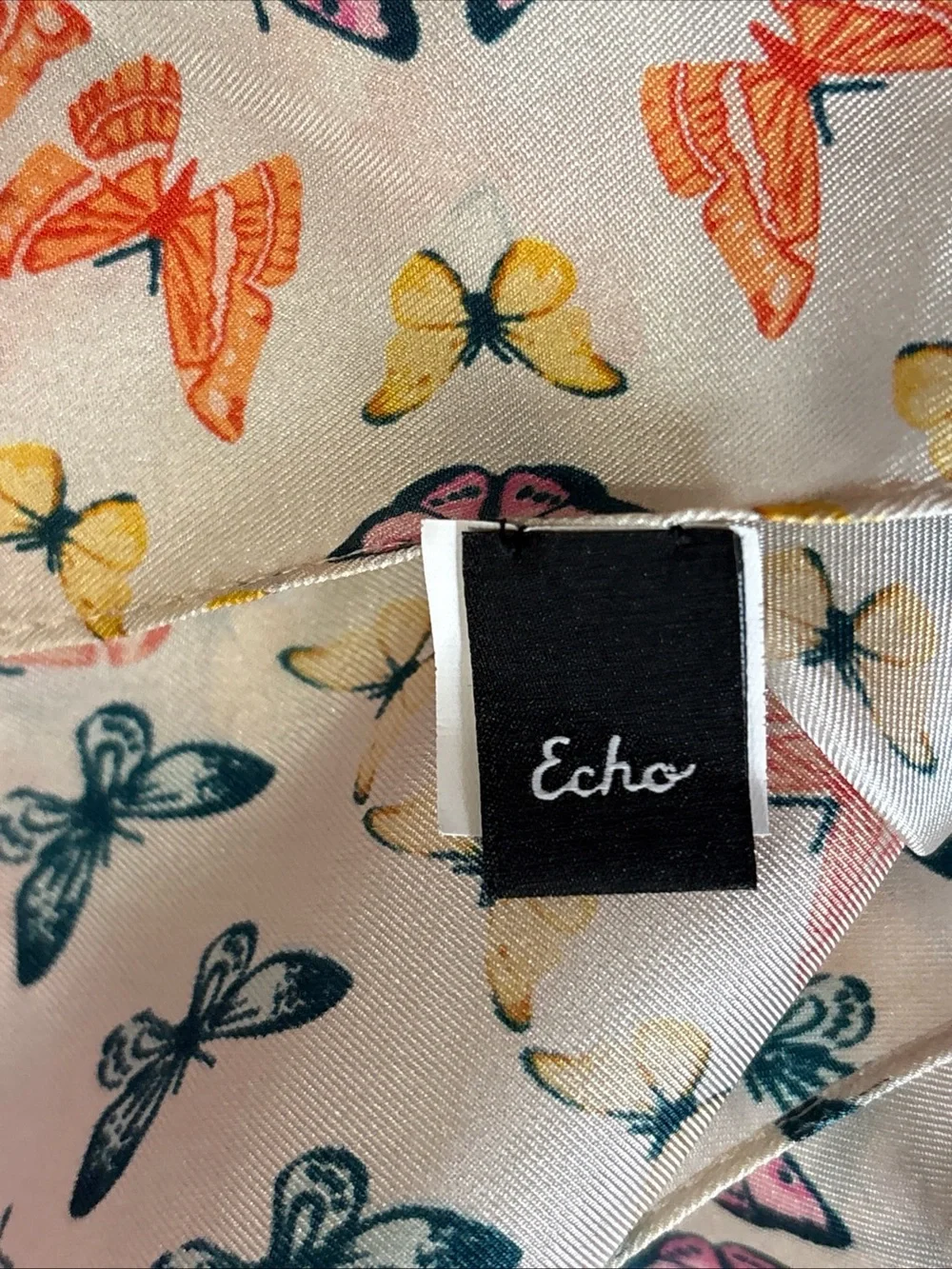 Lot of 2 Echo 100% Silk Hot Pink White Chervon Stripes Square Scarf & Butterfly